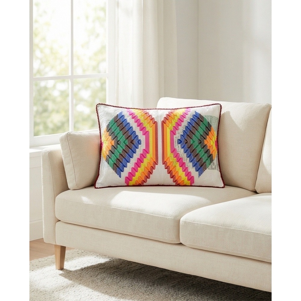 Ignite Colorful Geometric Decorative Throw Pillow Cover Red‎ Backing 17"x24" NEW